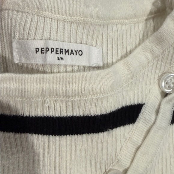Peppermayo Cream and Black Button-Up Top. - Picture 3 of 3
